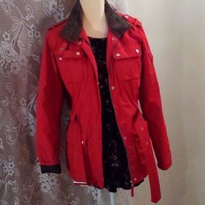 Radiance Free Country Red Jacket‎ Size M Zip Button Fleece Collar All Weather